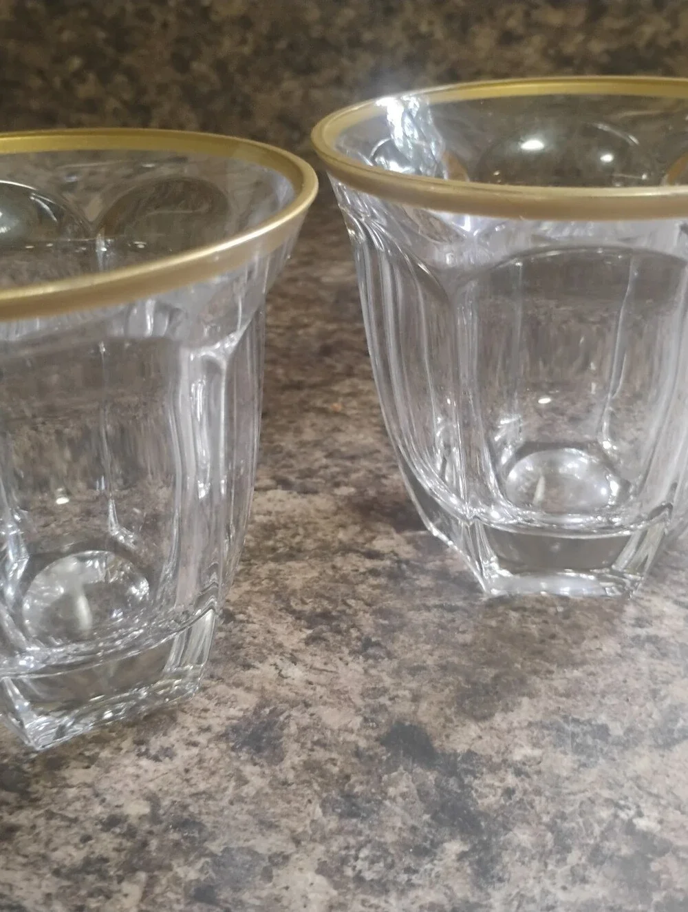 Vintage Ribbed Glass Tumblers with Gold Rim – Set of 2 Mid-Century Style Barware